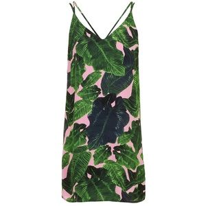 TOPSHOP Palm Print Cross-Back Slip Dress